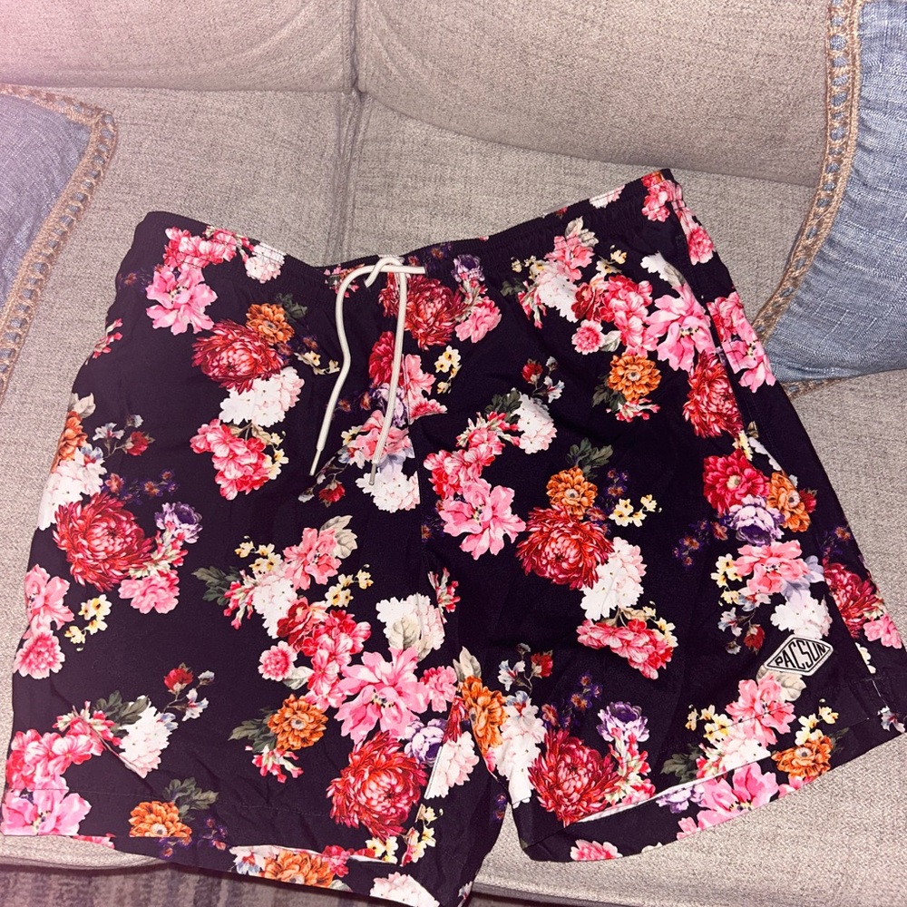 PacSun Black and Pink Athletic Shorts with Bold Floral Design
